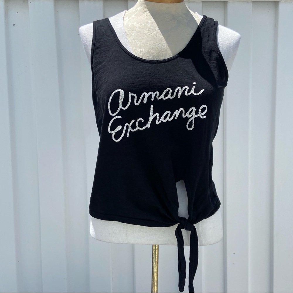 A/X Armani Exchange Black Logo Tied Crop Tank Top Size Small